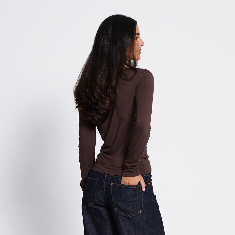 Two way draped long-sleeve top "Assia" Brown